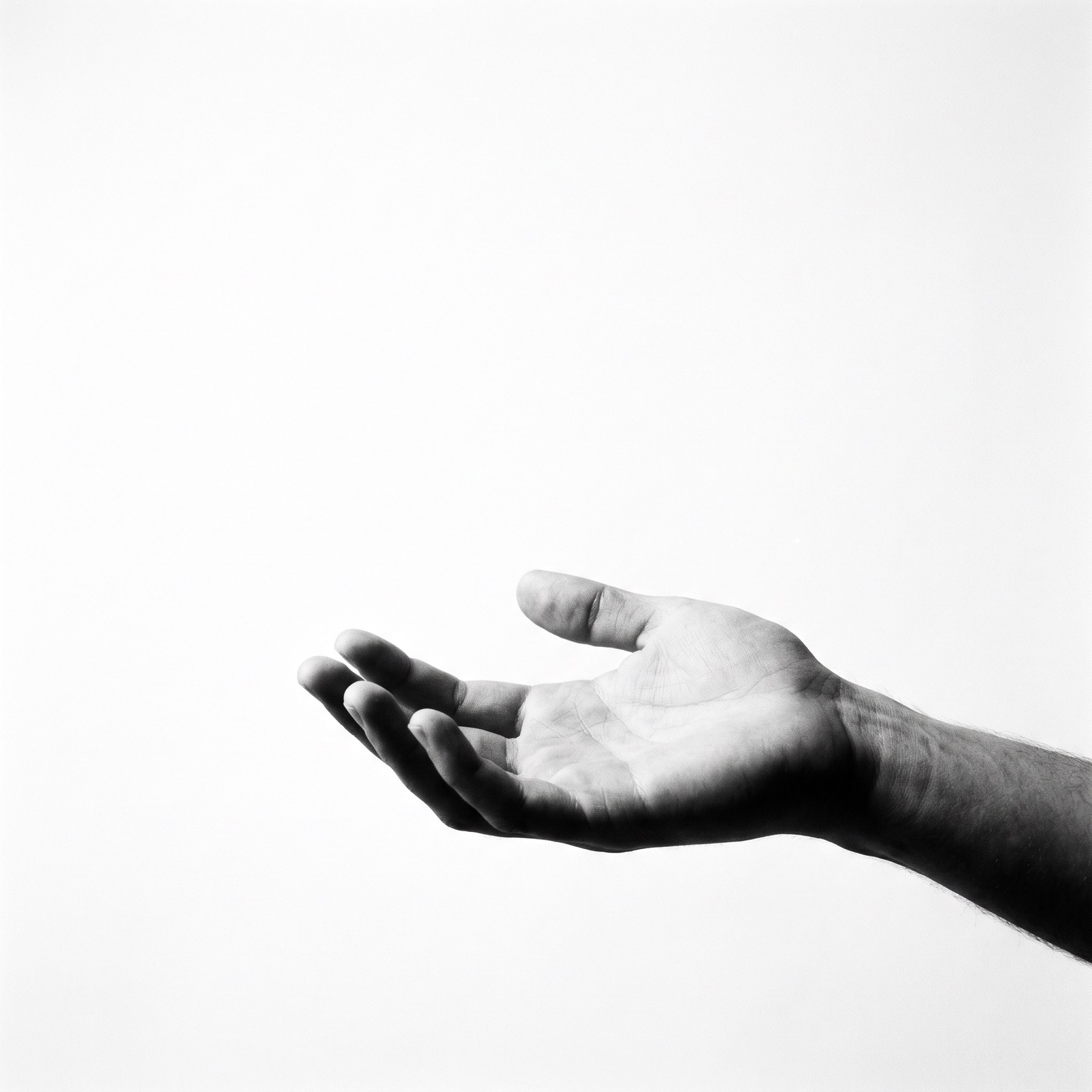 An open palm offered from the edge of frame